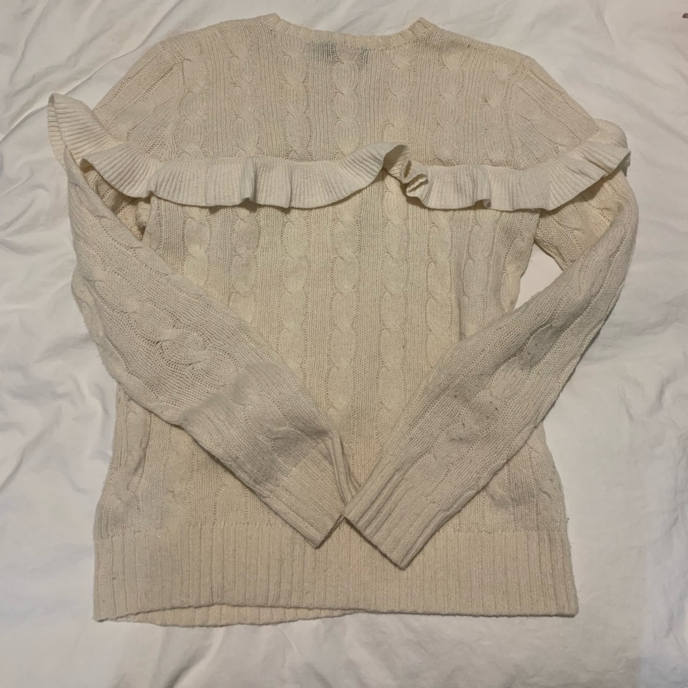 XS Polo Ralph Lauren Oatmeal Ruffle Sweater - Picture 2 of 5